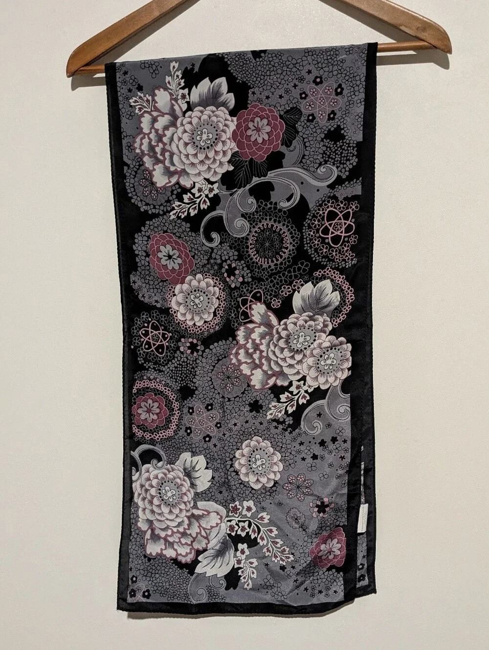 Silk Floral Gray Pink Charter Club Modern Long Rectangle Scarf 12.5”X 54“